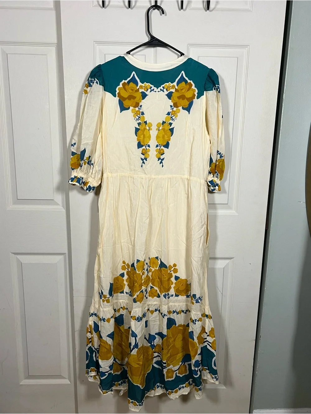 FARM Rio for Anthropologie Floral Puff Sleeve Button Front Midi Dress Large - Picture 6 of 7